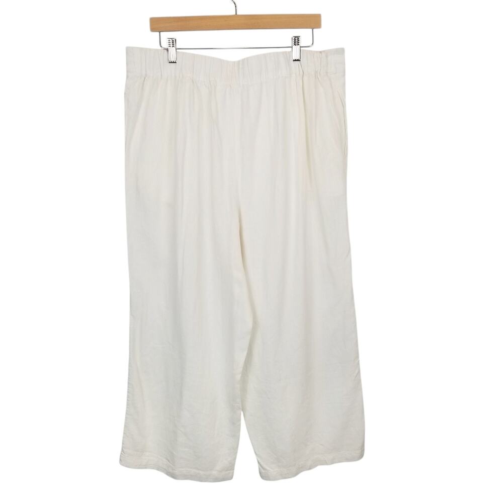 Per Se Women's White Linen Blend Cropped Wide Leg Pants Size XL